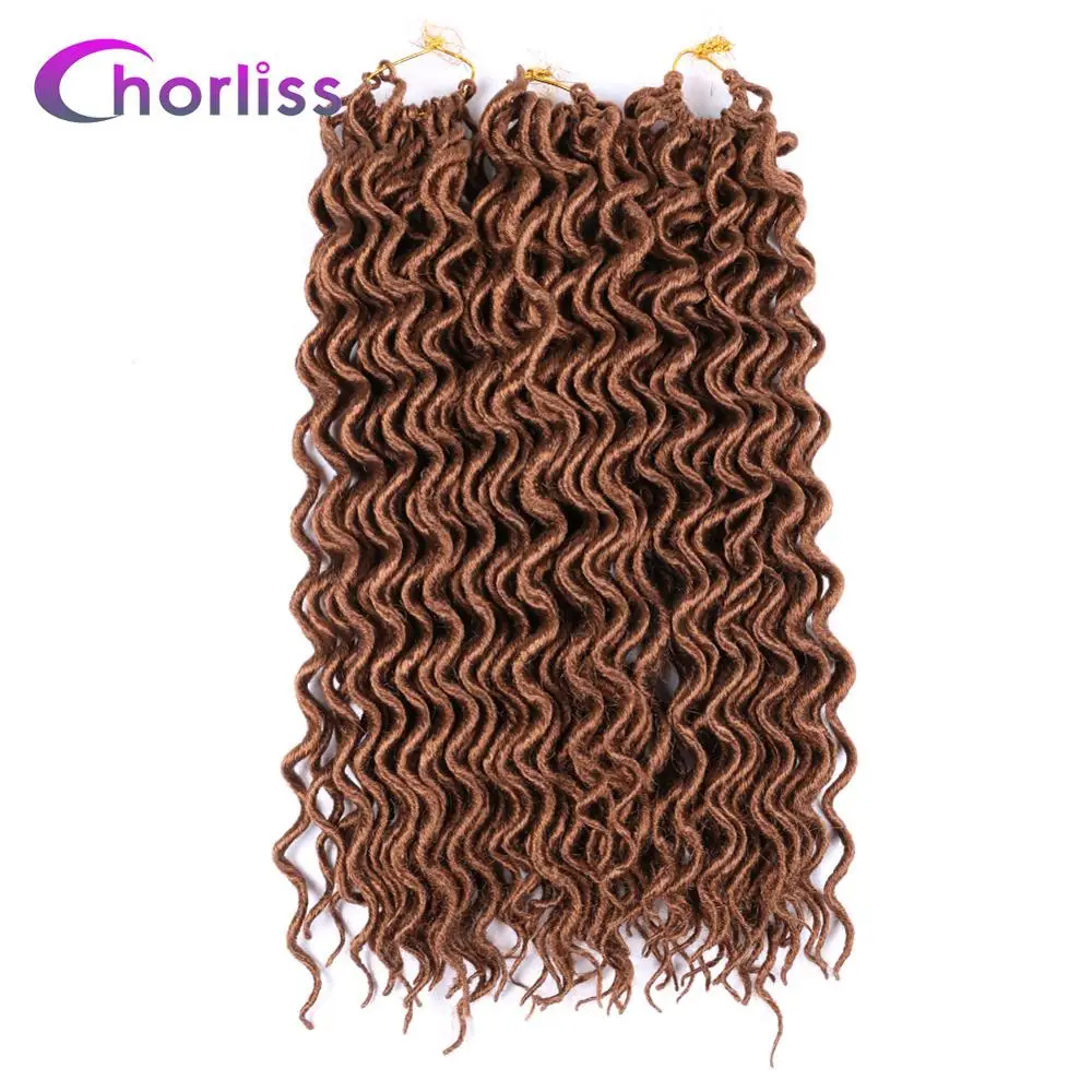 Dark Brown Faux Locs Curly вязание крючком косички волос Омбре синтетический твист косичка волос Exntension Chorliss 18 дюймов натуральный черный коричневый богиня Locs - Цвет: Dark Brown