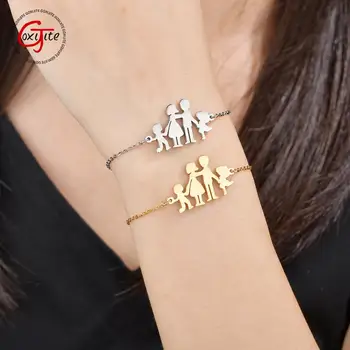 

Goxijite Brand Stainless Steel Family Bracelets With Mom Dad Girl Boy Women Charm Adjustable Gold Bracelets Bangles Kids Gift
