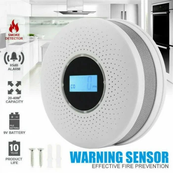 

Carbon Monoxide Detector and Smoke Alarm with Voice Warning LCD Digital Display Alarm Smoke Detector CO Sensor Fire Equipment