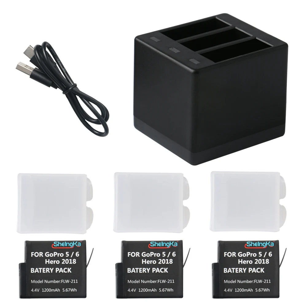 

Battery Charger Shelngka 1200mAh Battery Pack & Box with USB Charging Dock for Gopro Hero 5 6 7 Black Hero 2018 Camera Accessory
