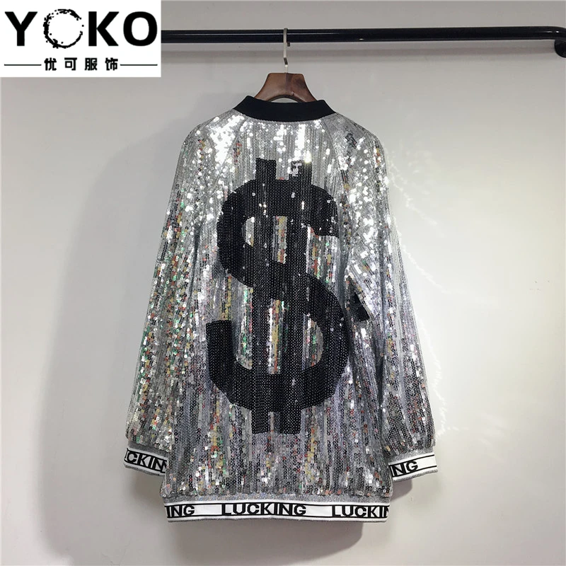 Женский блестящий костюм для выступлений YOKO куртка с блестками и длинными