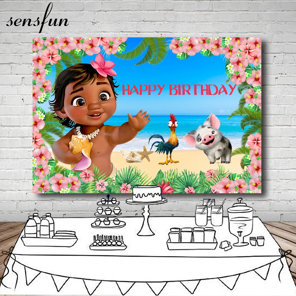 

Sensfun Moana Flower Beach Backdrop For Kids Happy 1st Birthday Party Newborn Baby Shower Backgrounds For Photo Studio 7x5ft