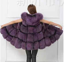 Purple Женское пальто из искусственного меха, Осень-зима, модное повседневное теплое меховое пальто без рукавов с капюшоном, юбка из искусственного лисьего меха, женский меховой жилет - Цвет: Purple