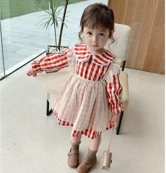 

Mihkalev 4T Toddler Baby Girl Striped Dress Long Sleeve Kids Clothes Girls Lace Tutu Dress For Birthday Dance Clothes Costume