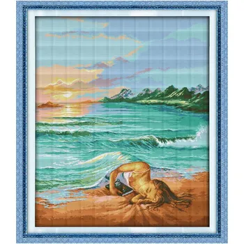 

set for embroidery stitch The daughter of sea 11CT DIY Needlework Free Counted Cross Stitch Kits for Embroidery Knitting Needles