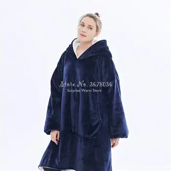 

Winter Thick Comfy TV Blanket Women's Hoodie Pure Fannal Thickened Warm Blanket for Adults and Children Free Size 1300g