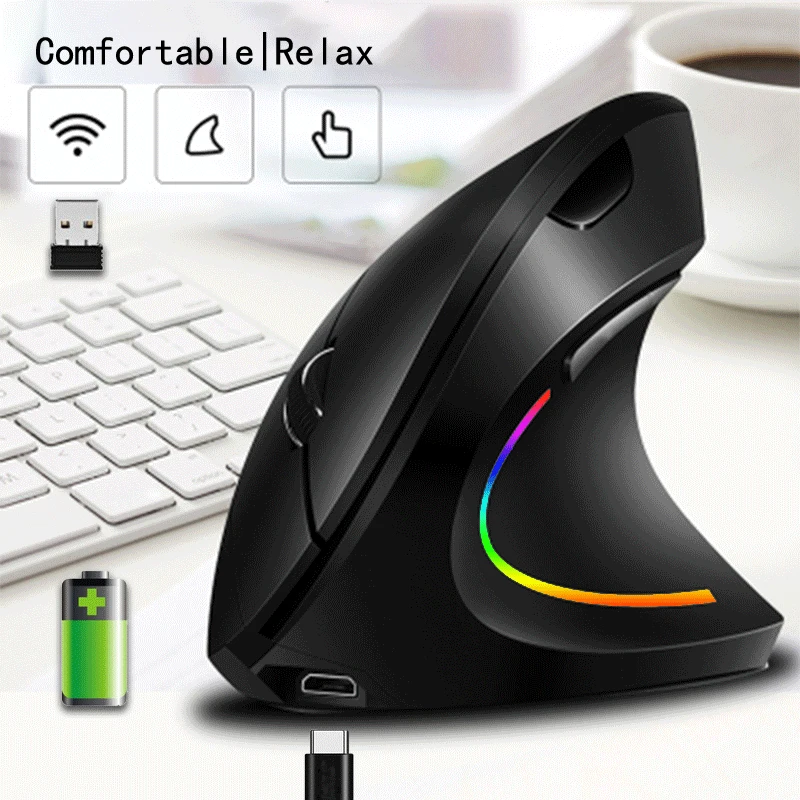 USB аккумуляторная беспроводная мышь 2 4 ГГц вертикальная игровая 800 1600 2400 DPI