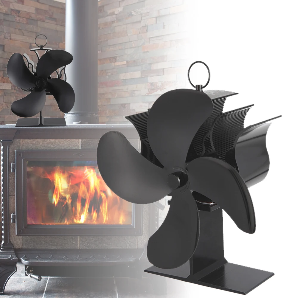 

4 Blades Black Fireplace Heat Powered Stove Fan Wood Burner Quiet Fireplace Fan Efficient Winter Household Heat Distribution
