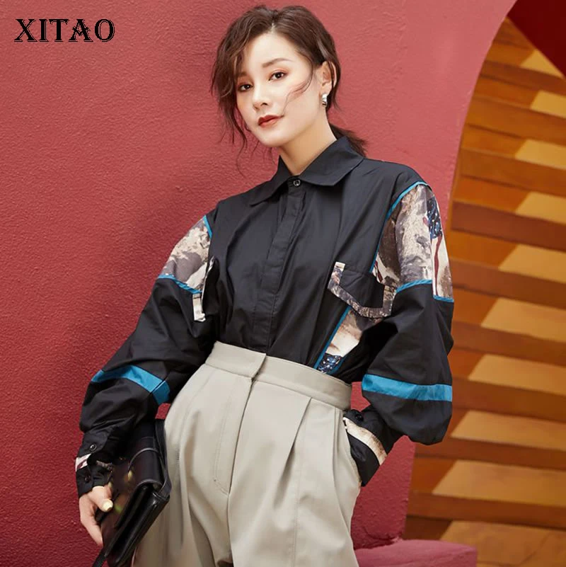 XITAO Tide Лоскутная Блузка с принтом хит цвета женская одежда 2019 мода подходит ко