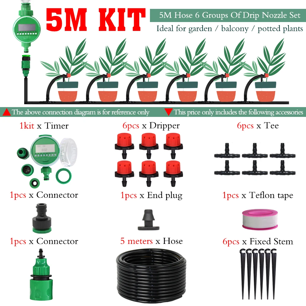 MUCIAKIE 5-50M Automatic Garden Watering Adjustable Drip Irrigation System Digital Water Timer Controller 4/7mm Micro Drop Kits 