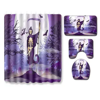 

Halloween Shower Curtains Bath Mat Set Waterproof Polyester Bathroom Set With Hooks Polyester Bathroom Decors