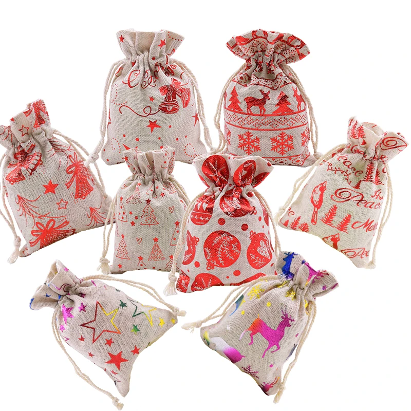 

5pcs/lot Linen Cotton Bag 10x14cm Gifts Jewelry Packaging Bags Cute Drawstring Gift Bag for Christmas Party Supplies