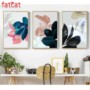 

FATCAT Abstract Colorful Leaves 5D diamond painting full square round drill diy embroidery sale kit triptych home decor AE392