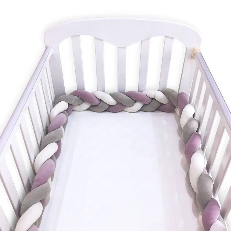 Бортики в кроватку Детские накладка на перила кроватки 200 см новорожденных детская кроватка детская кроватки протектор малыша постельные принадлежности набор номер Тур де ЛИТ tresse бортики в кроватку декор комнаты - Цвет: purple gray