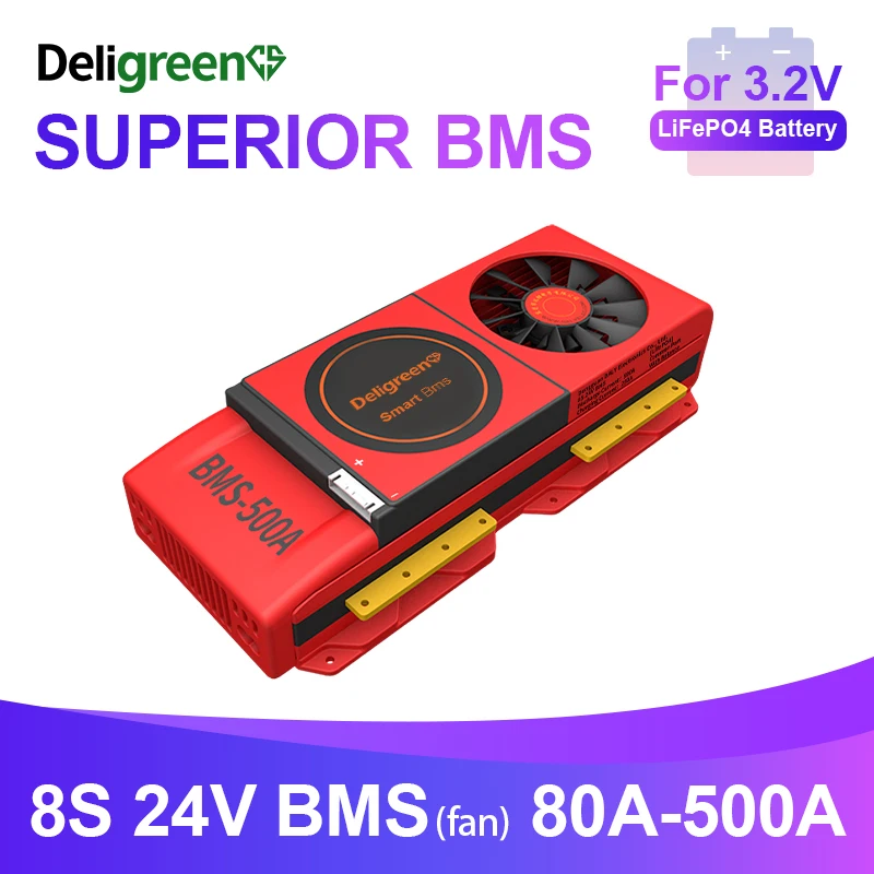 

Smart BMS 8S 80A 100A 120A 150A 200A 250A with Fan UART 485 Bluetooth 24V Faster Cooling LiFePO4 Battery RV