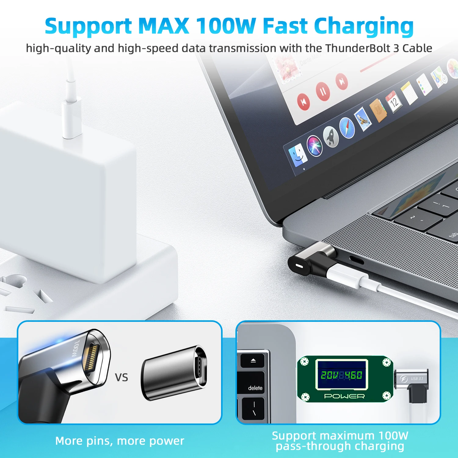 USB to Type C Adapter ANMONE Usb3.1 Magnetic 10Gbp PD 100W Fast Charging Type C Connector Data Sync 24Pins 4K@60Hz
