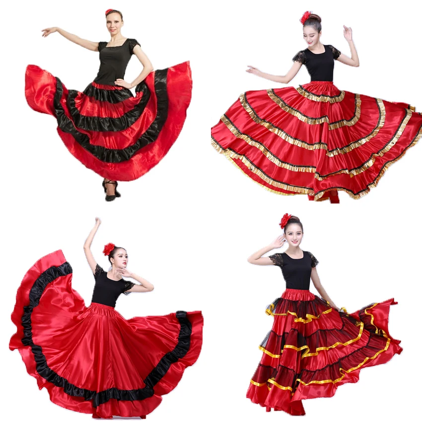 Plus Size Lady Spanish Flamenco Skirt Dance Costumes Clothing Women Red Black Spanish Bullfight Festival Belly Dance Wear women flamenco dresses