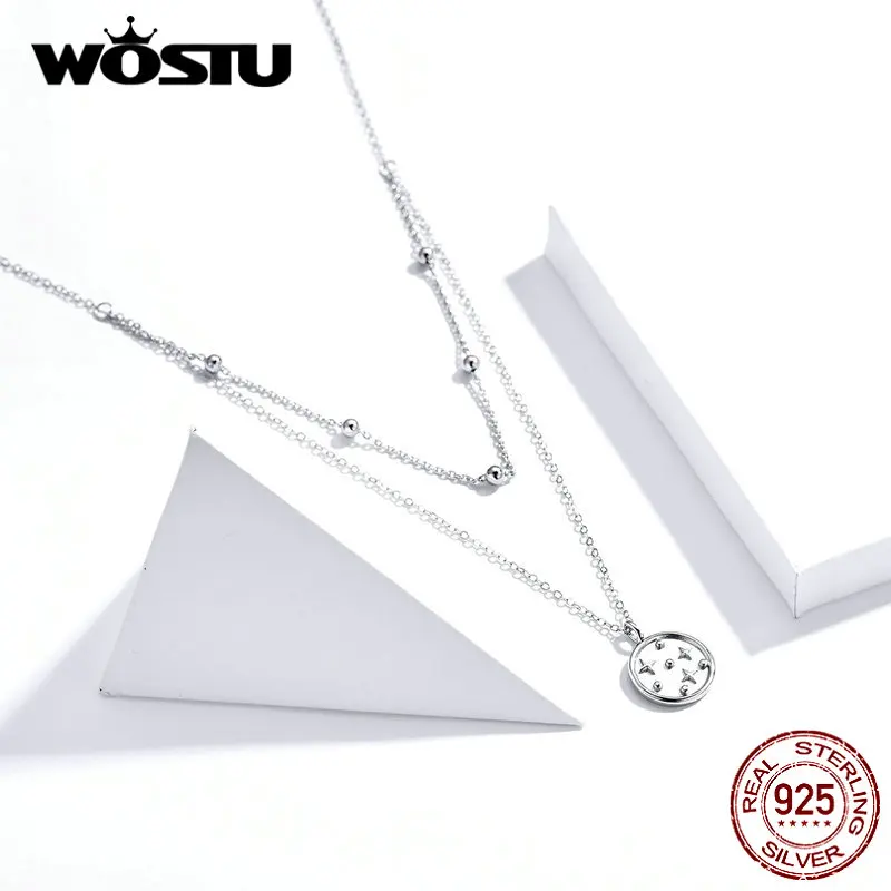 WOSTU подлинное 925 пробы Серебряное ожерелье звездная звезда Двухслойное длинное звено цепи для женщин Свадебное ювелирное ожерелье CQN365