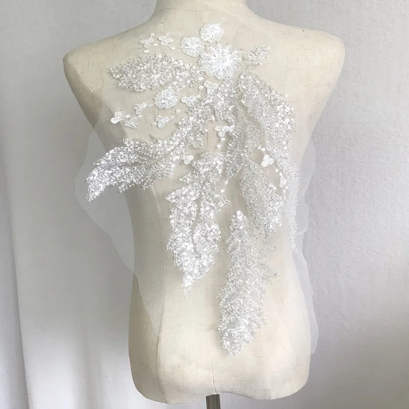 Sewing Luxury Large Beaded Lace Appliques For Dresses Rhinestone