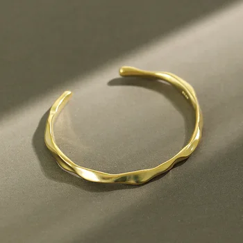 

SHANICE 925 Sterling Silver Ins simple irregular irregular convexo-concave surface smooth Bangle Bracelet Open Bangles Jewelry