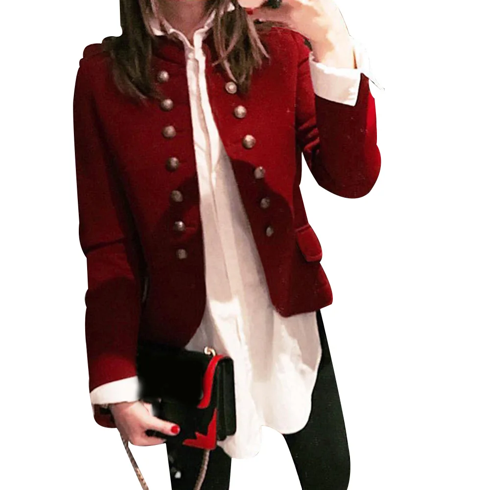 Wine Red Новые Женские однотонные однобортные блейзеры с длинными рукавами и v-образным вырезом на осень и зиму, вечерние, IR-ing - Цвет: Wine Red