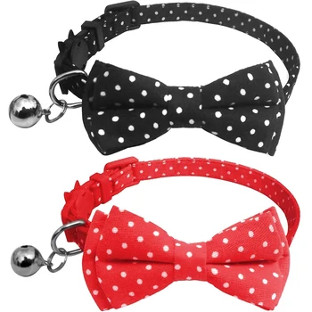 

Bow Tie Cat Collar Breakaway with Bell Plaid Cat Collar Cute Charm Adjustable Safety Kitty Kitten Collars(6.8''-10.8'')