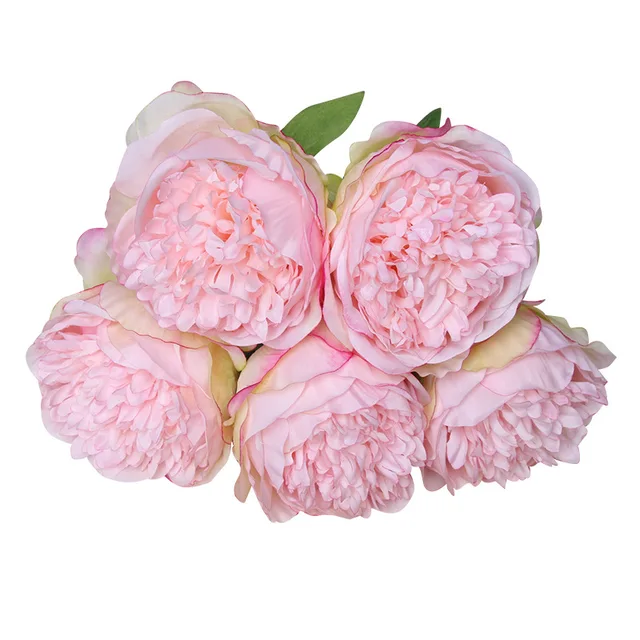5 Heads Bouquet Artificial Fake Peony Springs Flowers Silk Flower Leaf Home Office Wedding Houes Party Festival Bar Decoration 9