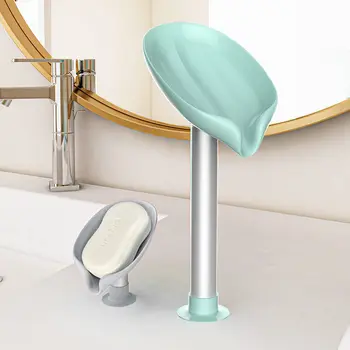 

Soap Holder Bathroom Accessories Drain Soap Box Storage Box Organizer Plastic Leaf Shape Punch-free Standing Suction Cup Shelf