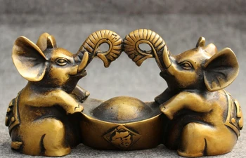 

voge gem S3234 8" Folk Chinese Bronze FengShui Animals Wealth YuanBao Fu Elephant Set Statue D0317