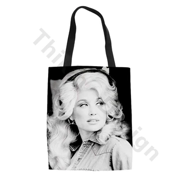 

THIKIN Classic Dolly Parton Pattern Handbags Women Canvas Shopping Bags for Daily Supermarket Ladies Tote Bag Custom Design