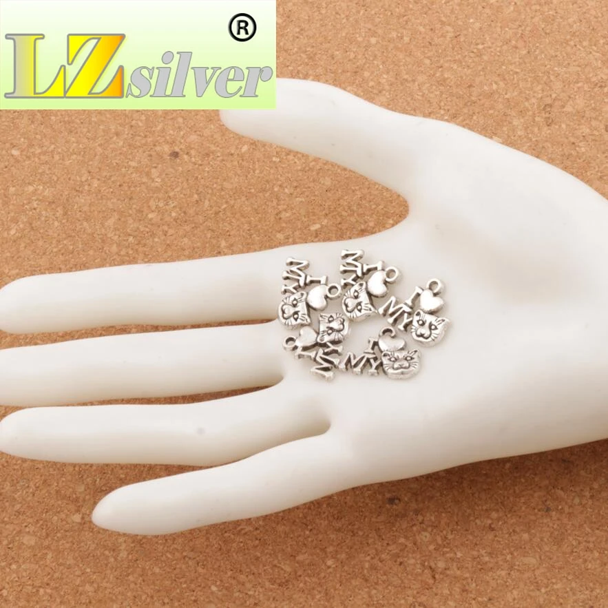 I Love Cat Spacer Charm Beads 180pcs Zinc Alloy Pendants Jewelry DIY L1154 17.5x14 mm