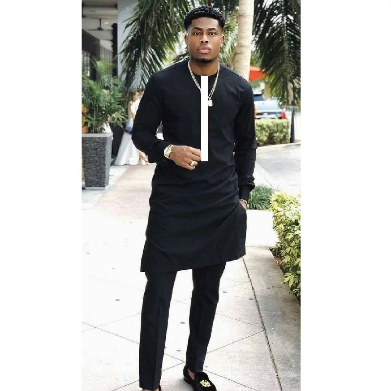 African clothing men's shirt and trouser patchwork white on black tops+pant sets custom made wedding wear male groom suits | Мужская