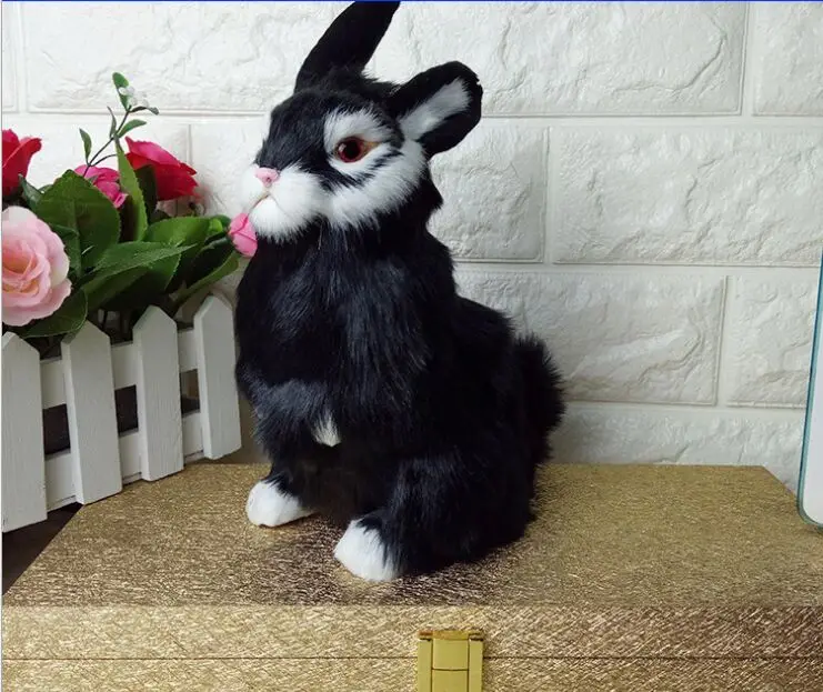 

new simulation black rabbit model plastic&furs real life cute rabbit doll gift about 23x15cm xf2810