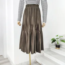 Осень-зима, бархатные длинные плиссированные юбки для женщин, новинка, корейский стиль, эластичная высокая талия, однотонная облегающая трапециевидная юбка миди, Faldas