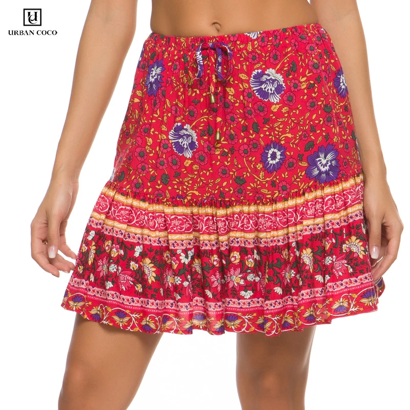 Urban CoCo женский цветочный принт эластичный пояс галстук с оборками вверх расклешенная мини-юбка