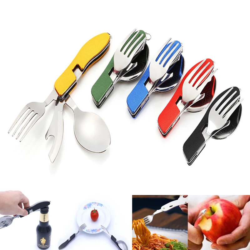 

Can opener flatware Portable tableware bottle spoon knife cutlery multi tool multitool Picnic camp fold Spork fork utensil