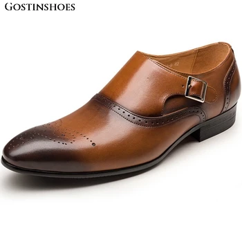 

Handmade Carved Buckle Men Shoes Monks Monk Shoes British Style Brogue Business Casual Men Shoes