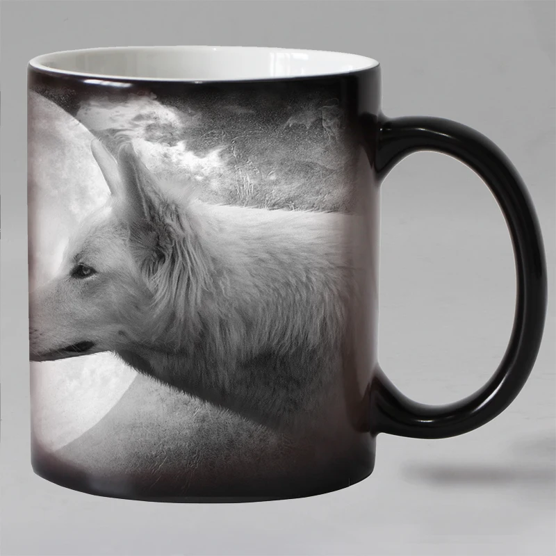Забавная Новинка животное волк керамика изменение цвета кофе кружка теплочувствительная Волшебная чашка чая кружки Удивленный подарок