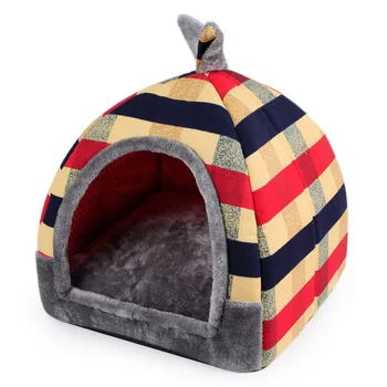

Winter Warm Dog Bed Cute Rabbit Ears Plaid Printed Pet Kennel Soft Cozy Fleece Mat Removable Mattress for Small Kitten Puppies