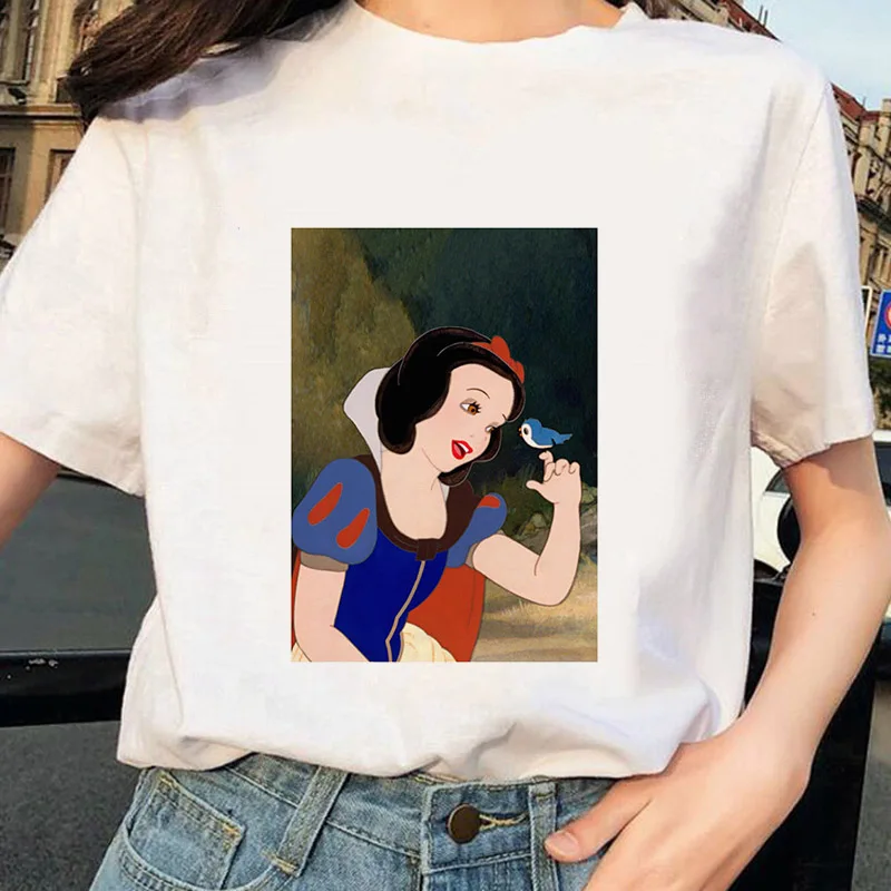 2020 Белоснежка Harajuku футболка винтажная 90s Эстетическая Femme короткая с круглым