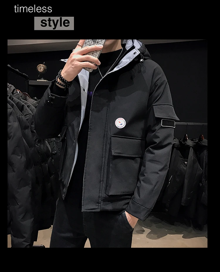 Winter Warm plus Velvet Men's Multi-pockets Casual Mixed Colors Embroidered Youth Cardigan Long Sleeve Cotton-padded Clothe