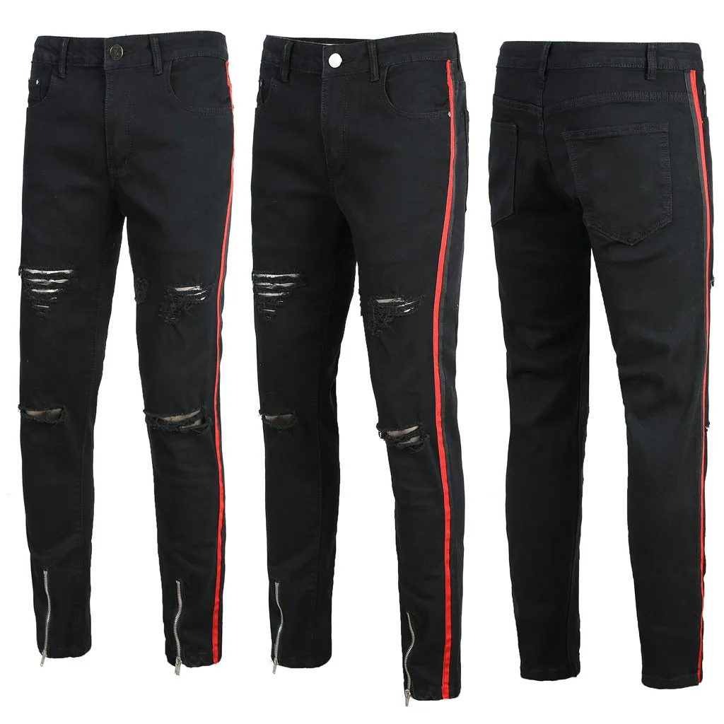Mens fashion black  Zipper Stretch Denim Pants  Slim Fit Jeans Trousers mens pants fashions men High quality pantalon homme pant