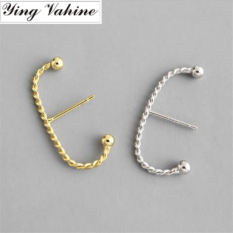 

ying Vahine 100% 925 Sterling Silver "C" Shaped Twisted Lines Stud Earrings for Women