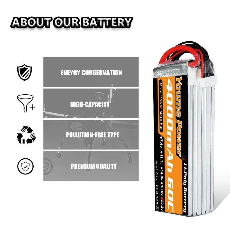 YOUME Lipo 2S 7,4 V 3S 11,1 V 4000mAh 60C 4S 14,8 V 6S 22,2 V аккумулятор XT60 T TRX 18,5 V 5s для RC частей автомобиля квадрокоптера вертолета