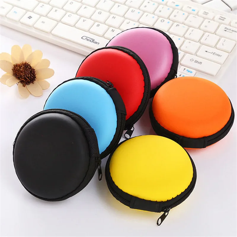 

1 PC Solid Round Coin Purse EVA Headphone Data Cable Case Storage Organizer Keys Money Protective Bag Earphone Box Container