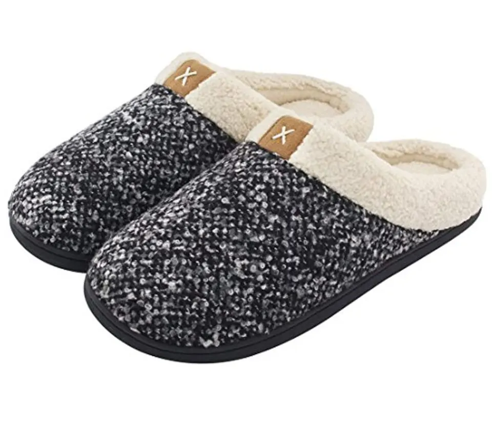 Men's Cotton Slippers House Shoes Memory Foam Lining Indoor Anti-Slip Comfort Slippers Male Winter Warm Family Floor Slipper