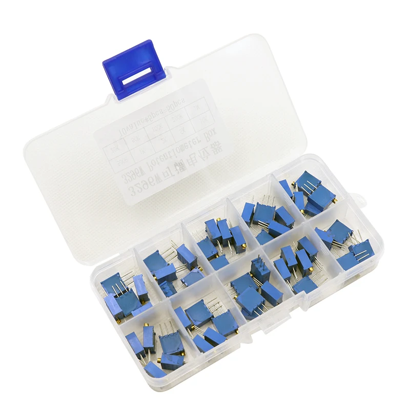 50Pcs/Lot 3296W Multiturn Trimmer Potentiometer Kit High Precision 3296 Variable Resistor 500R 1K 2K 5K 10K 20K 50K 100K 200K 1M