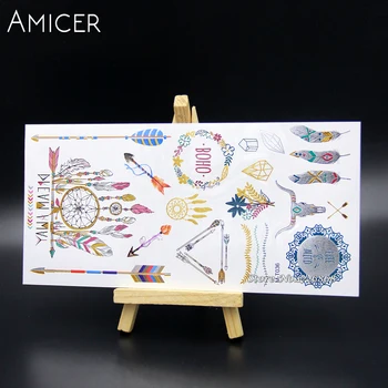 

Body Art Temporary Tattoos Gold Flash Metallic Tattoo Arm Sleeves Sticker Henna Women Jewelry Waterproof For metal Dreamcatcher