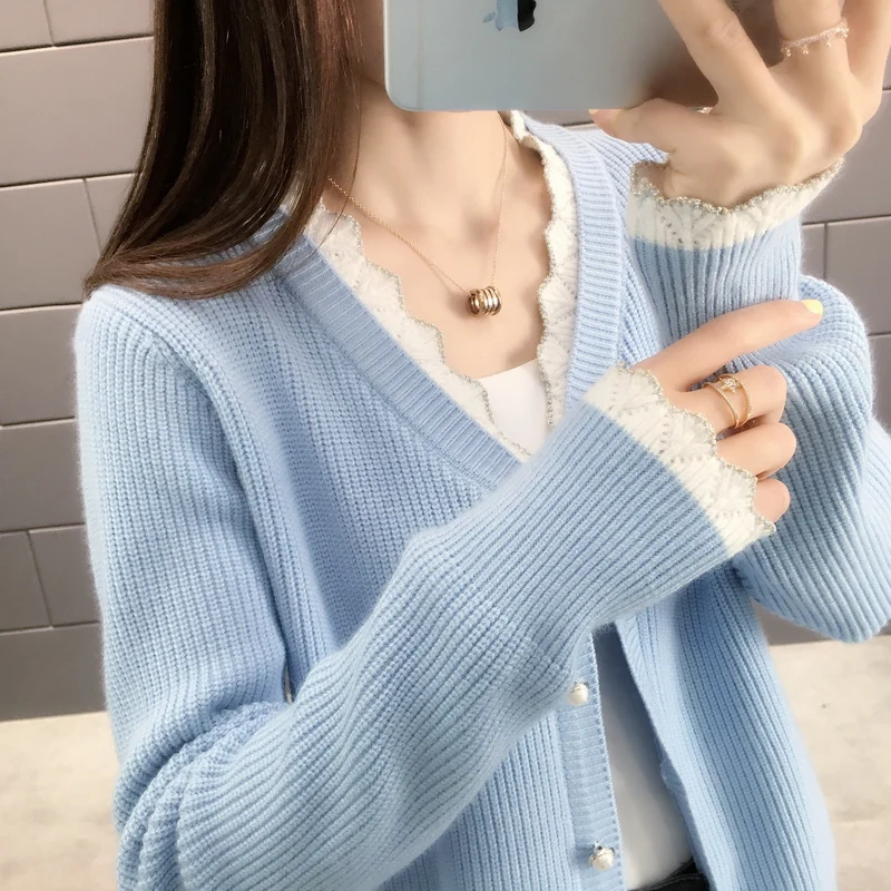 ^Cheap Room 122066, No. 1, Row 7)Photo the new lace stitching V-neck knitted cardigan jacket 55 ^Cheap Room 122066, No. 1, Row 7)Photo the new lace stitching V-neck knitted cardigan jacket 55