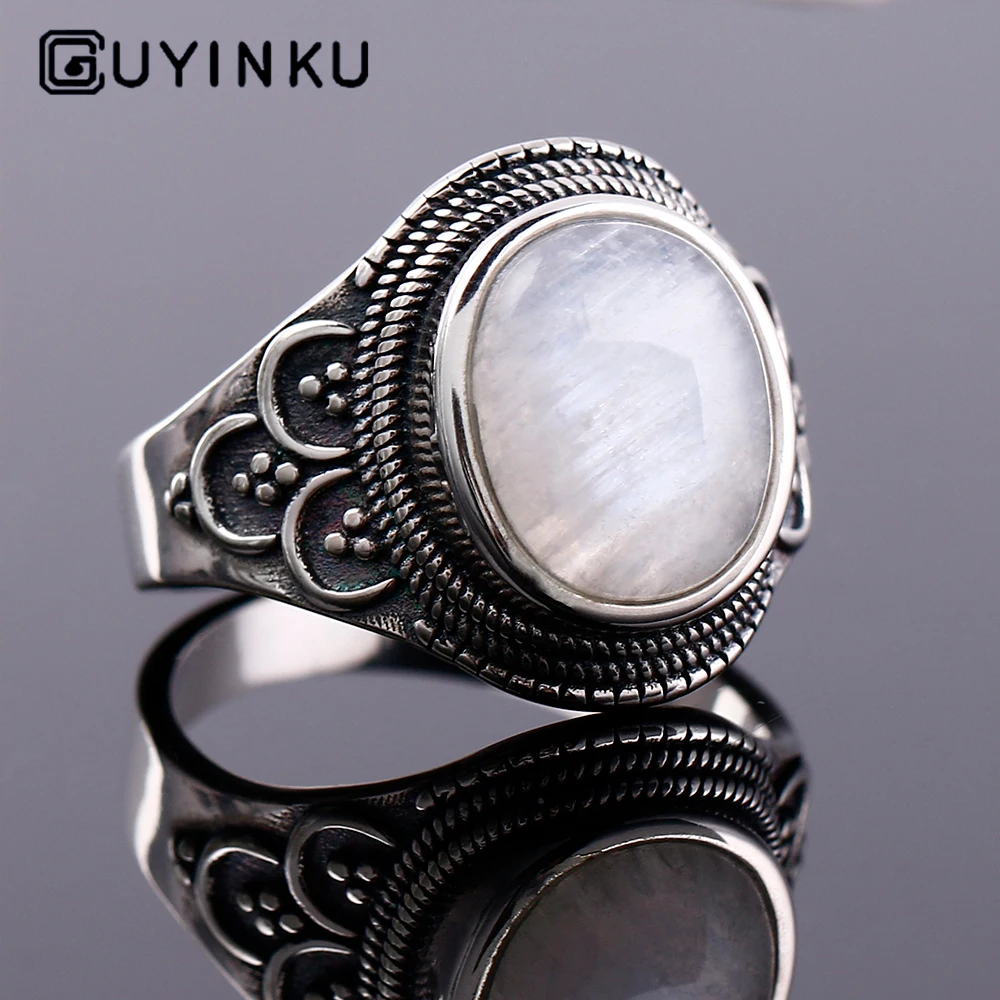 

925 Sterling Silver Ring Oval 10*14MM Natural Moonstone Ring Gemstone Ring Bohemian Style Engagement Wedding Party